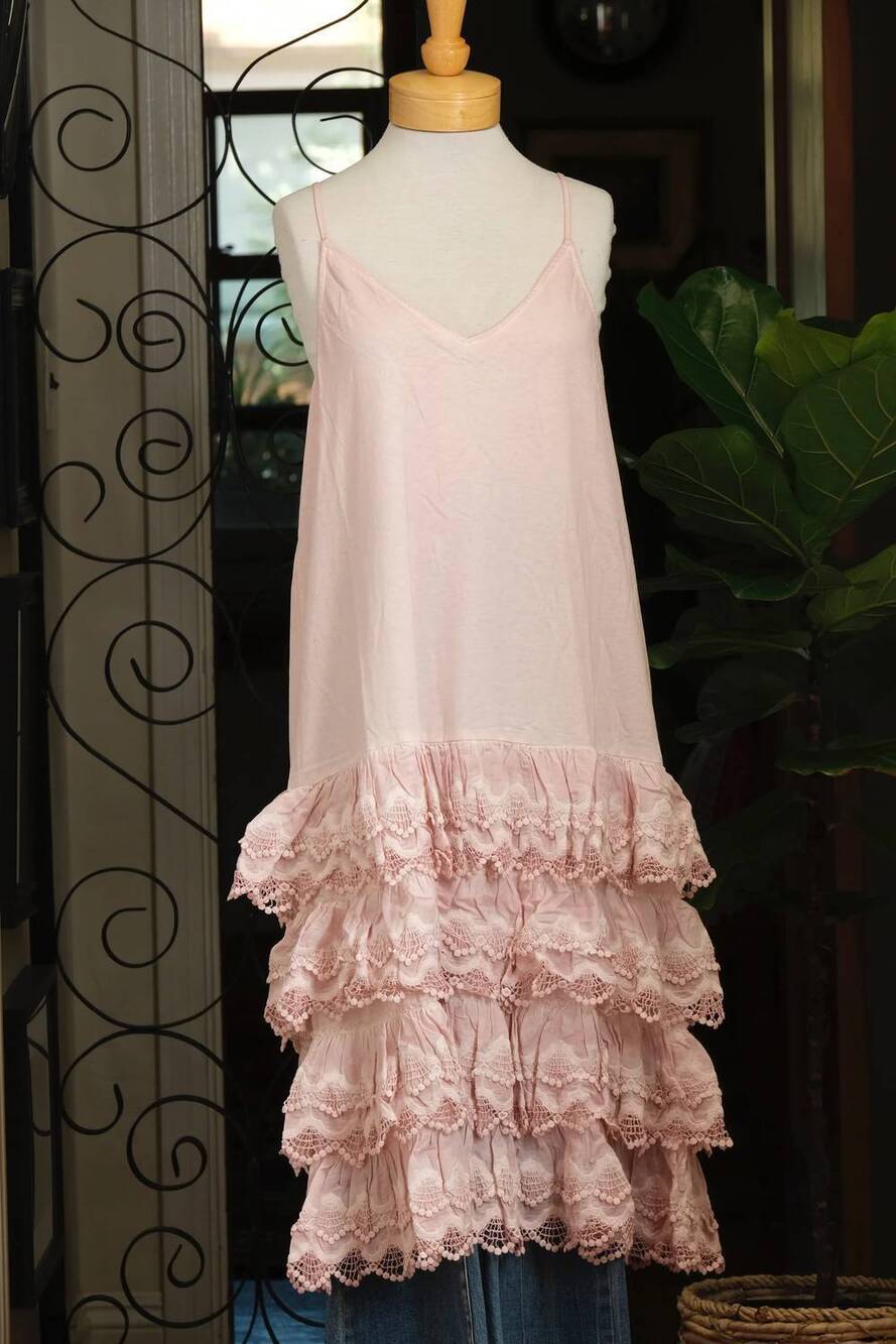 NEW A RARE BIRD women's distressed ruffle slip dress in pink